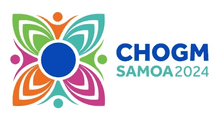 Logo of CHOGM Samoa 2024 with a colorful abstract design and blue text.